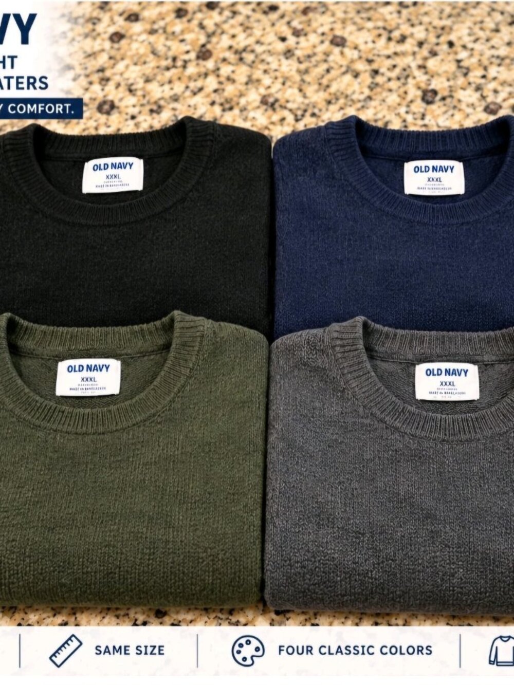 7 Old Navy Mens 3XL Sweaters Crewneck Quarter Zip Heavy Cotton Fall Winter